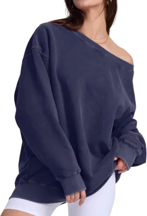FAIABLE Womens Off-Shoulder Hoodie Heavyweight Hoodies Vintage Acid Wash Hoodie Fleece Hoodies for Women