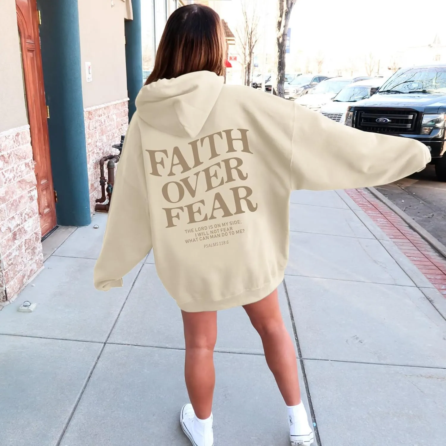 Faith Over Fear Hoodie for Women Christian Jesus Inspirational Sweatshirts Religious Oversized Graphic Pullover Tops