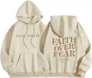 Faith Over Fear Hoodie for Women Christian Jesus Inspirational Sweatshirts Religious Oversized Graphic Pullover Tops