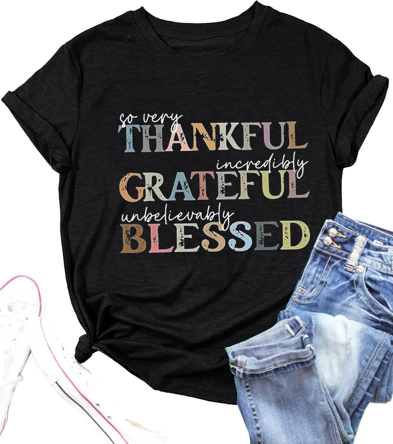 Fall Shirt for Women Thankful Grateful Blessed Graphic Vintage Thanksgiving Halloween Shirts Fall Tops Tee