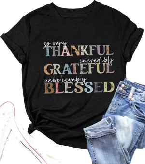 Fall Shirt for Women Thankful Grateful Blessed Graphic Vintage Thanksgiving Halloween Shirts Fall Tops Tee