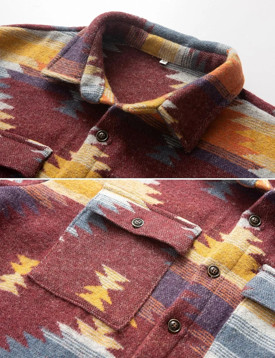FindThy Mens Brushed Flannel Shirts Ethnic Aztec Print Button Up Lapel Tribal Shirt Jacket Shacket