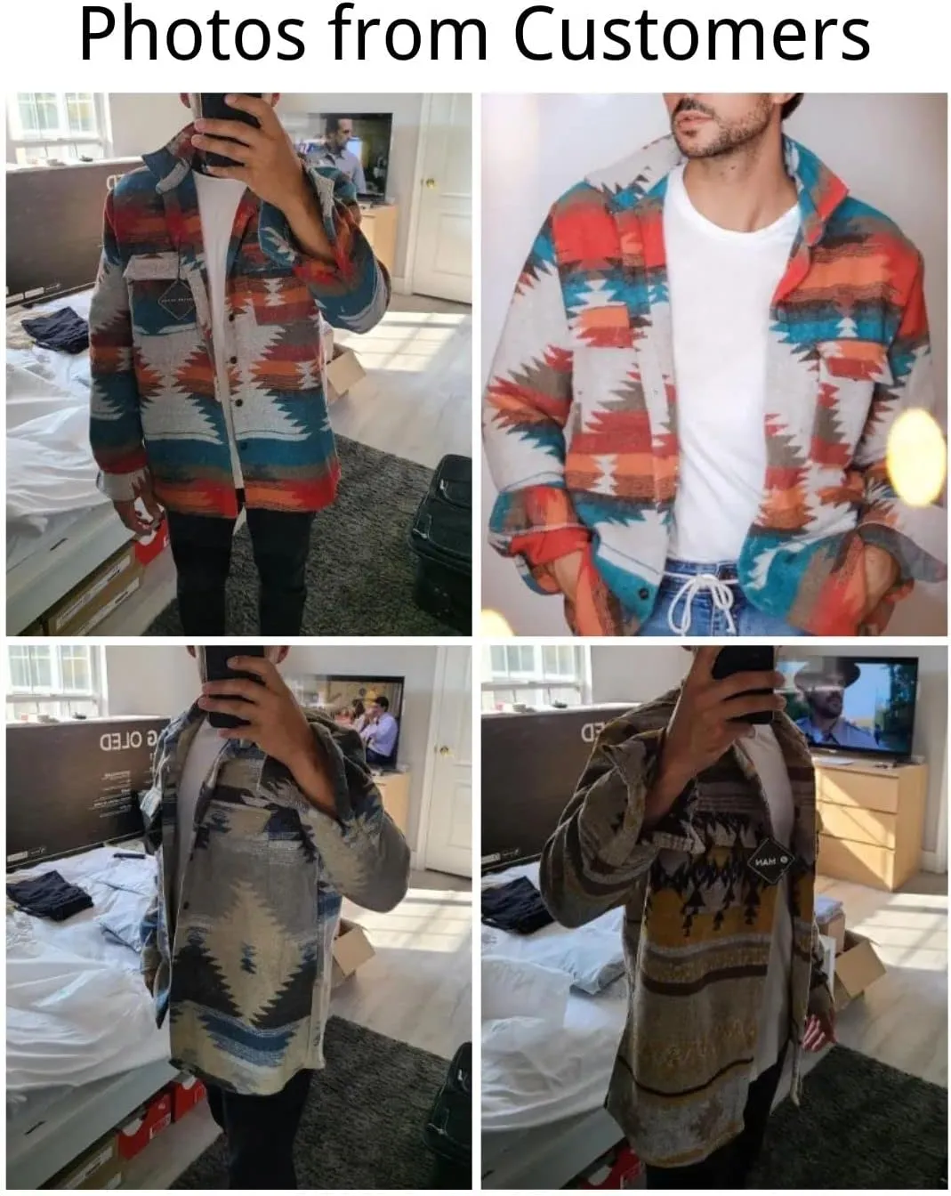 FindThy Mens Brushed Flannel Shirts Ethnic Aztec Print Button Up Lapel Tribal Shirt Jacket Shacket