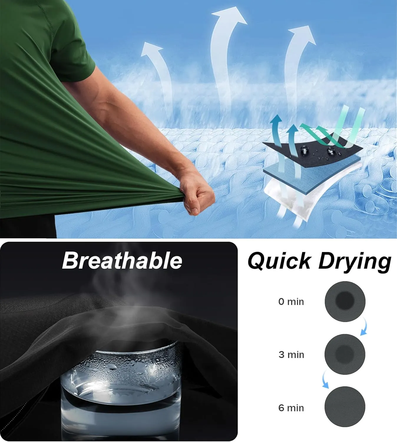 Fioboc Compression Shirts Active Crew Neck Tee Moisture Wicking Quick Dry Gym Running Shirts S-4XL
