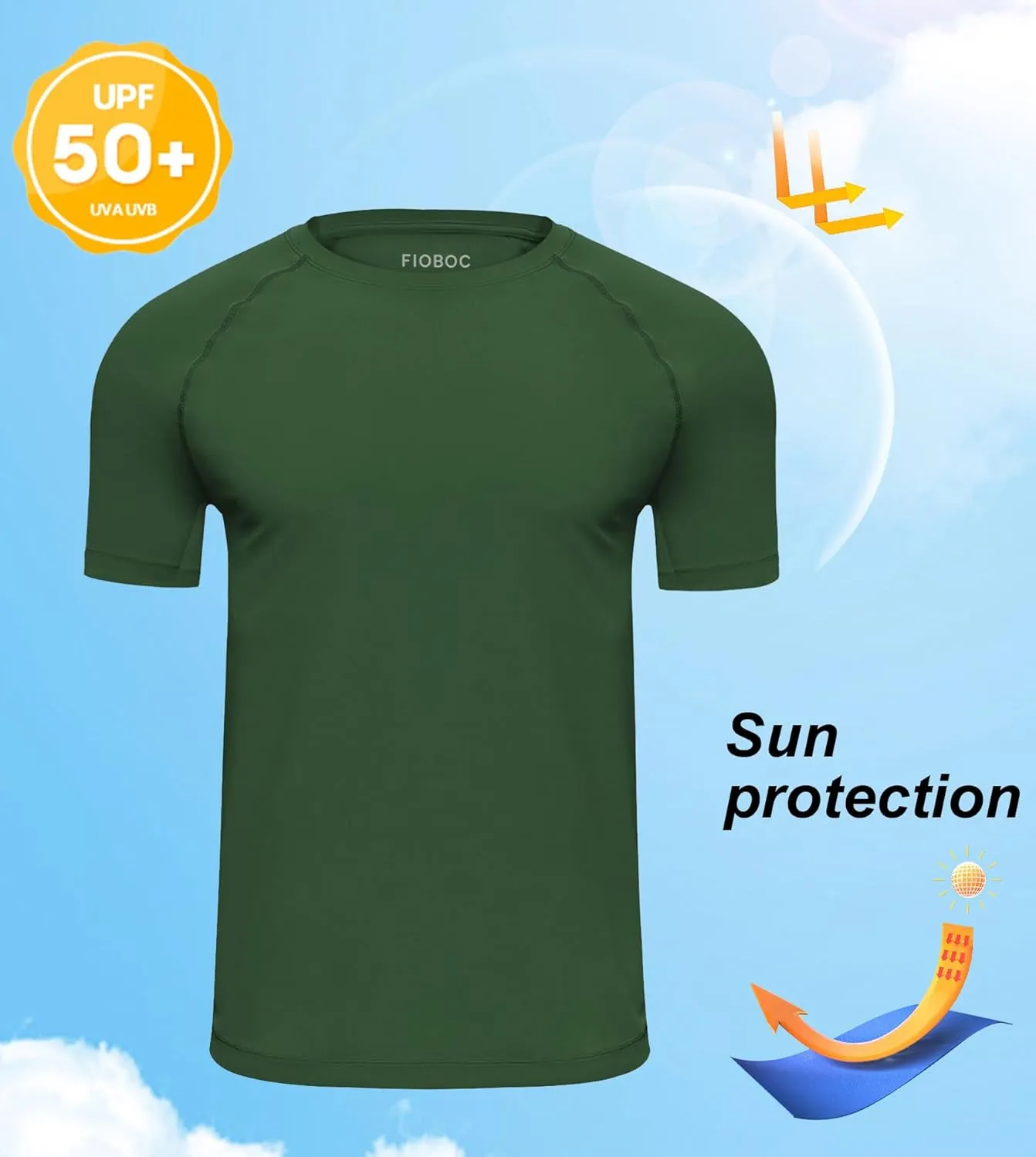 Fioboc Compression Shirts Active Crew Neck Tee Moisture Wicking Quick Dry Gym Running Shirts S-4XL