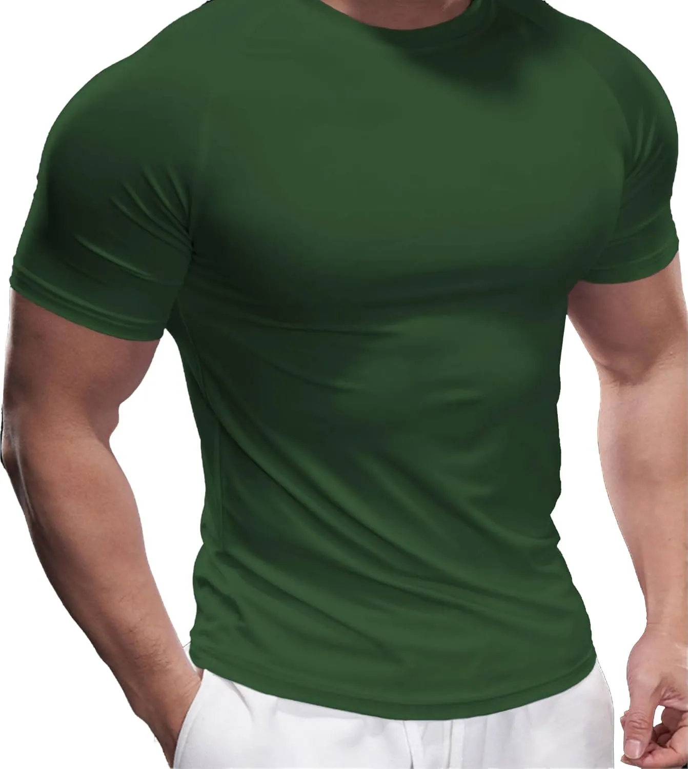 Fioboc Compression Shirts Active Crew Neck Tee Moisture Wicking Quick Dry Gym Running Shirts S-4XL