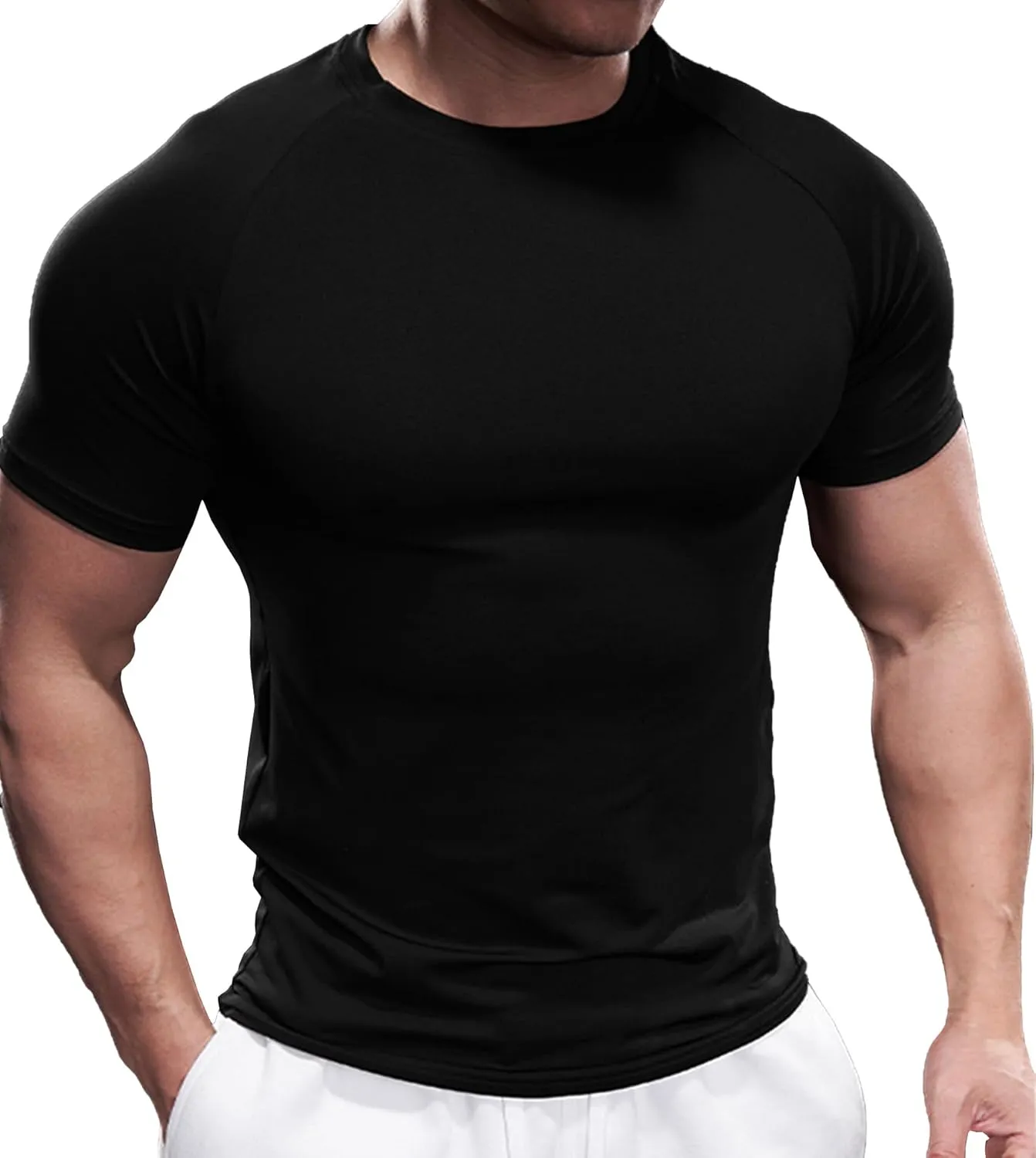 Fioboc Compression Shirts Active Crew Neck Tee Moisture Wicking Quick Dry Gym Running Shirts S-4XL