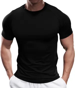 Fioboc Compression Shirts Active Crew Neck Tee Moisture Wicking Quick Dry Gym Running Shirts S-4XL