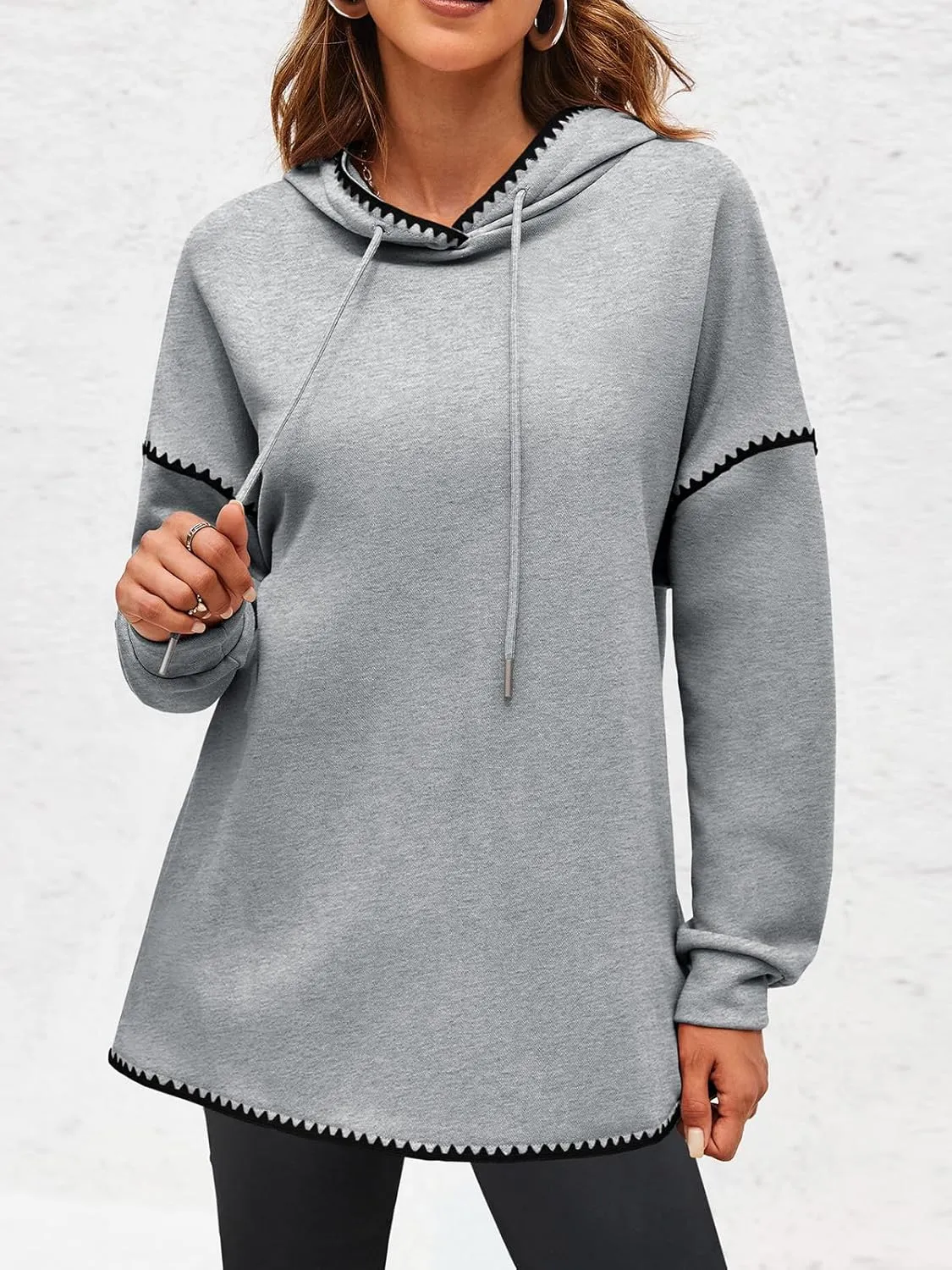 Fisoew Womens Oversized Long Sleeve Hoodies Casual Drawstring Contrast Color Sweatshirts Fall Pullovers