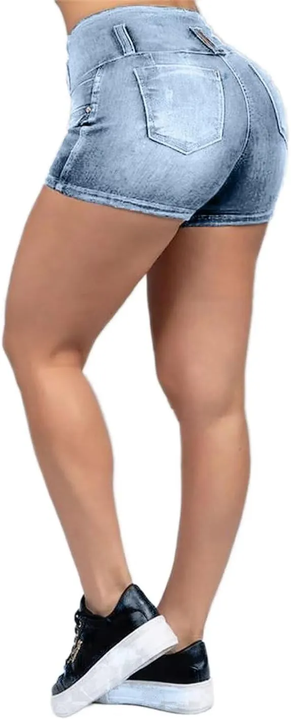Flamingals Butt Lifting Shorts for Women High Waist Denim Jeans Shorts with Pockets Frayed Raw Ripped