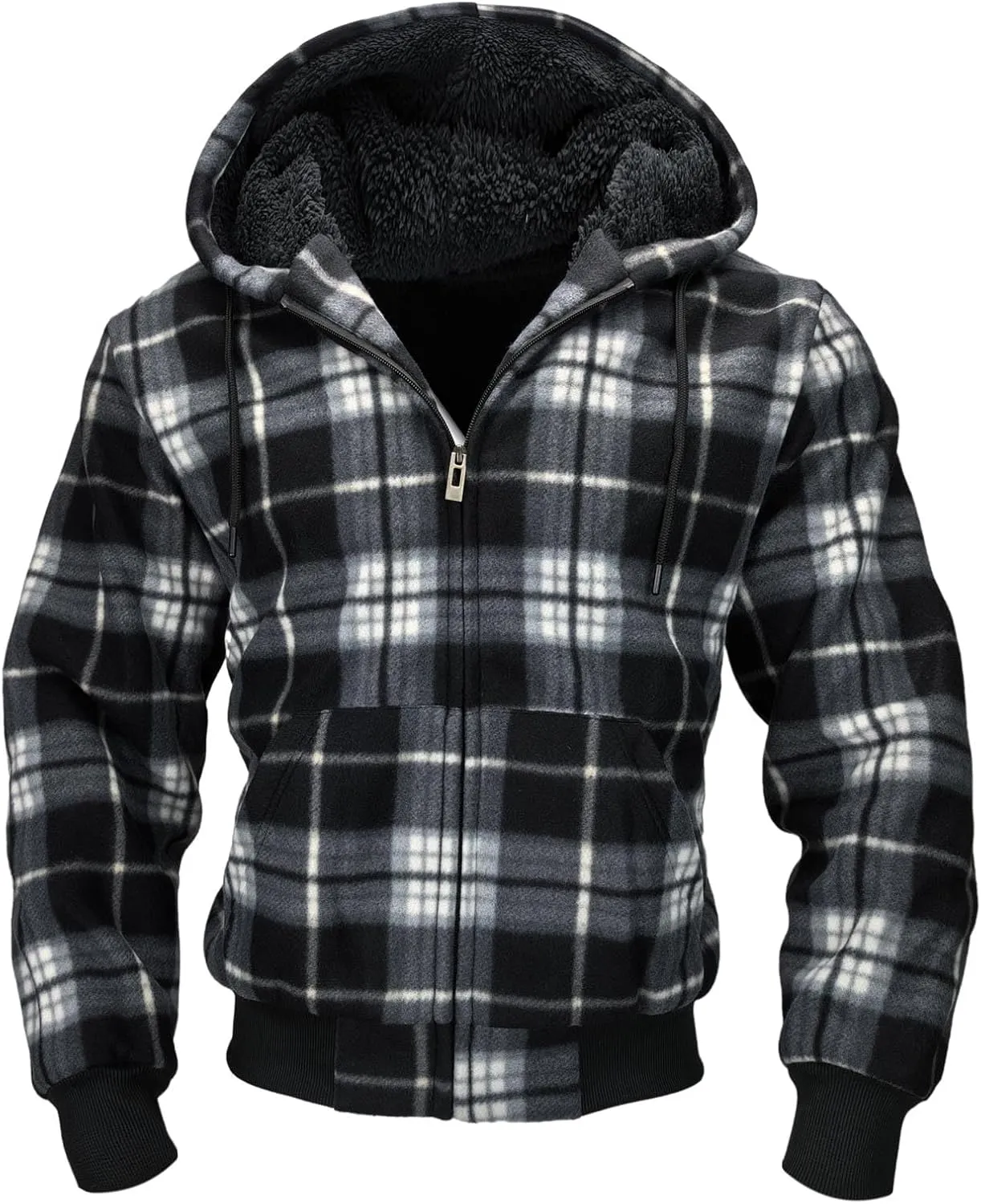 Flannel Plaid Mens Hoodies Soft Warm Sherpa Fleece Lined Full Zip Up Heavyweight Thick Sweatshirt