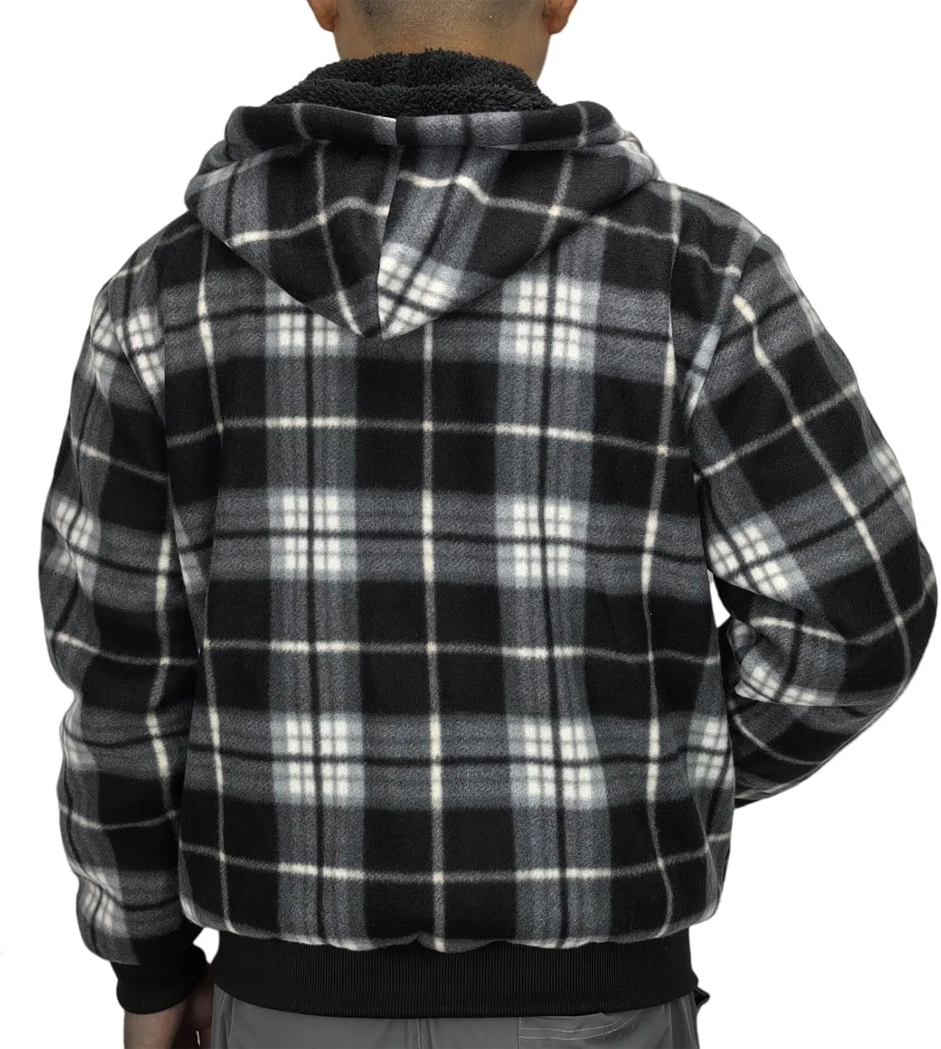 Flannel Plaid Mens Hoodies Soft Warm Sherpa Fleece Lined Full Zip Up Heavyweight Thick Sweatshirt