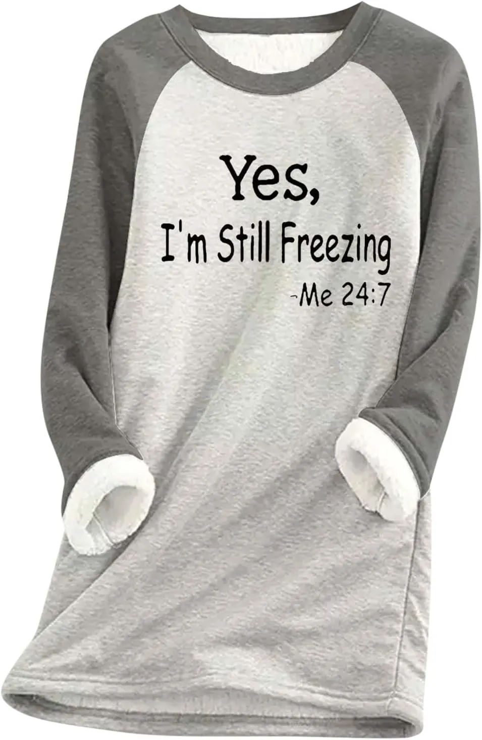 Fleece Sweatshirts for Women Sherpa Lined Casual Loose Funny Sayings Tee Pullover Solid Color Comfy Cute Underwear