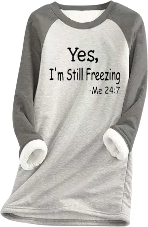 Fleece Sweatshirts for Women Sherpa Lined Casual Loose Funny Sayings Tee Pullover Solid Color Comfy Cute Underwear