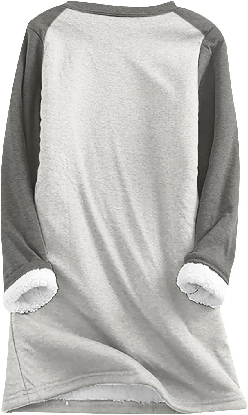 Fleece Sweatshirts for Women Sherpa Lined Casual Loose Funny Sayings Tee Pullover Solid Color Comfy Cute Underwear