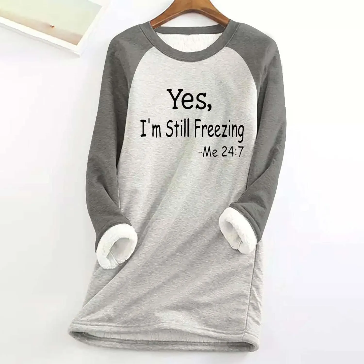 Fleece Sweatshirts for Women Sherpa Lined Casual Loose Funny Sayings Tee Pullover Solid Color Comfy Cute Underwear