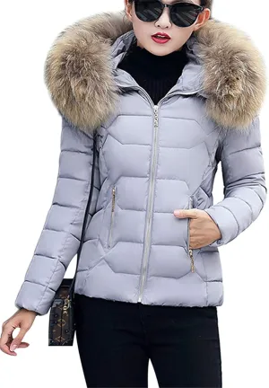 FLITAY Womens Long Sleeve Thicken Down Jacket Quilted Warm Parka Jackets With Faux Fur Hood