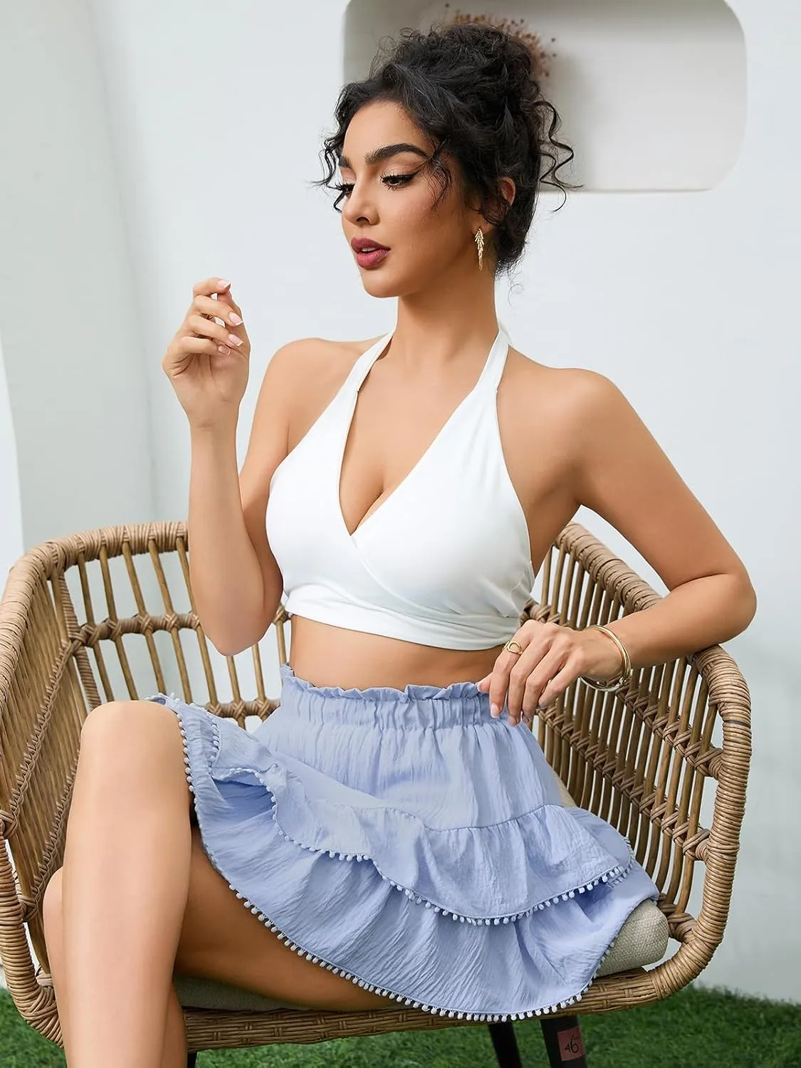 Flowy Shorts for Women Casual Boho Skorts Floral Ruffle Tiered High Waist Flared Mini Skirts Tennis Golf Shorts
