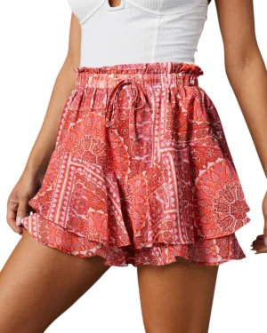 Flowy Shorts for Women Casual Cute Floral Skorts Chiffon Ruffle Tennis Mini Skirts Butterfly Summer Boho Shorts