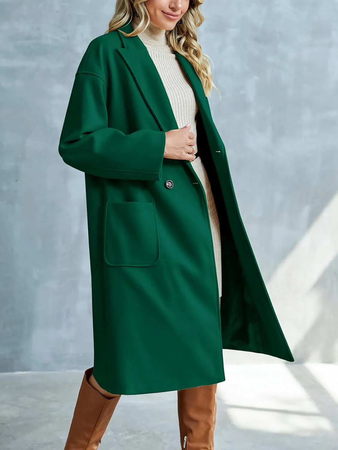 FSHAOES Womens Lapel Peacoat Winter Double-Breasted Outerwear Mid Long Jacket Casual Trench Coat