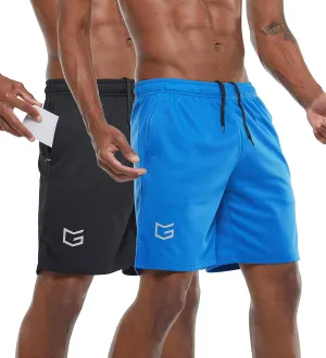 G Gradual Men's 2 Pack 7" Workout Running Shorts Quick Dry Lightweight Gym Shorts with Zip Pockets