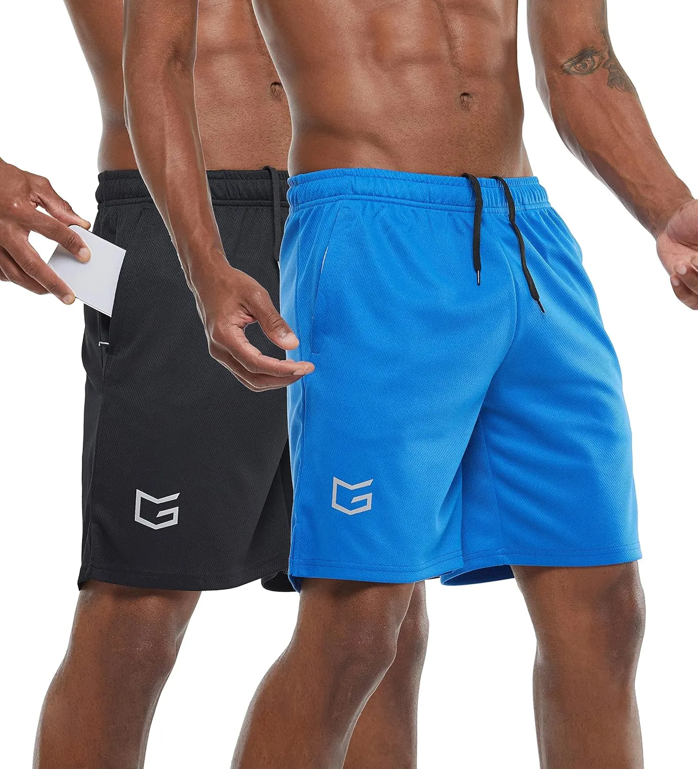 G Gradual Men's 2 Pack 7" Workout Running Shorts Quick Dry Lightweight Gym Shorts with Zip Pockets