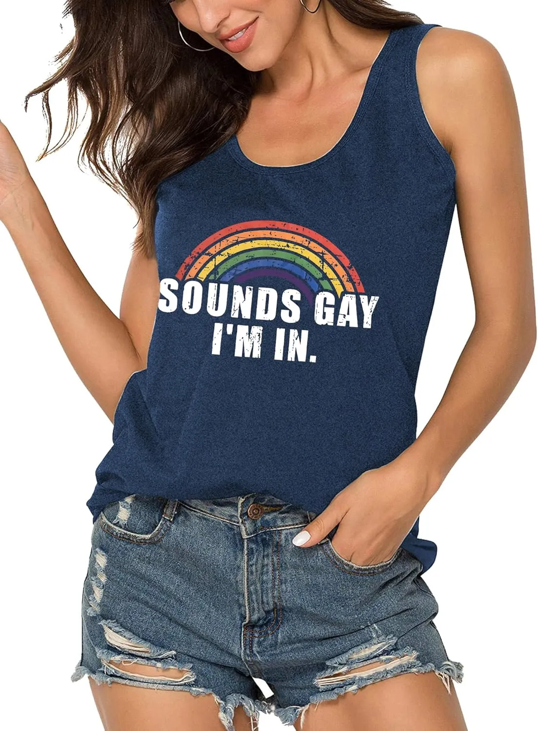 Gay Pride Tank Top Women Rainbow Sounds Gay Im in Tanks LGBT Equality Sleeveless Tee Tops