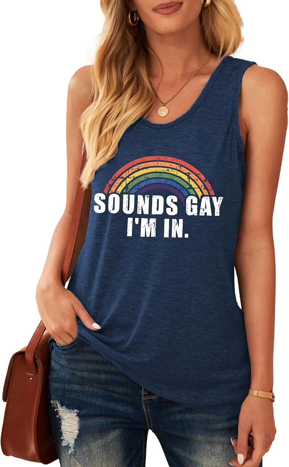 Gay Pride Tank Top Women Rainbow Sounds Gay Im in Tanks LGBT Equality Sleeveless Tee Tops