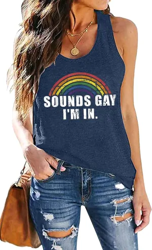 Gay Pride Tank Top Women Rainbow Sounds Gay Im in Tanks LGBT Equality Sleeveless Tee Tops
