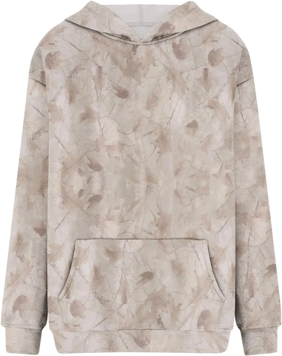 GOFULY Camo Hoodie Womens Fall Oversized Sweatshirt Maple Leaf Print Drawstring Trendy Camo Shirt Clothes With Pockets