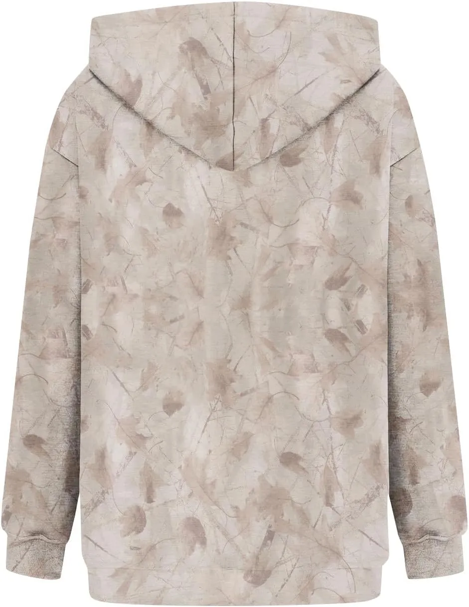 GOFULY Camo Hoodie Womens Fall Oversized Sweatshirt Maple Leaf Print Drawstring Trendy Camo Shirt Clothes With Pockets