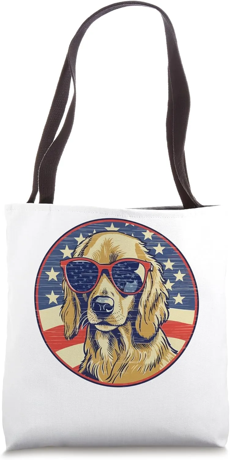 Golden Retriever t Golden Retriever Gift USA American Flag Tote Bag