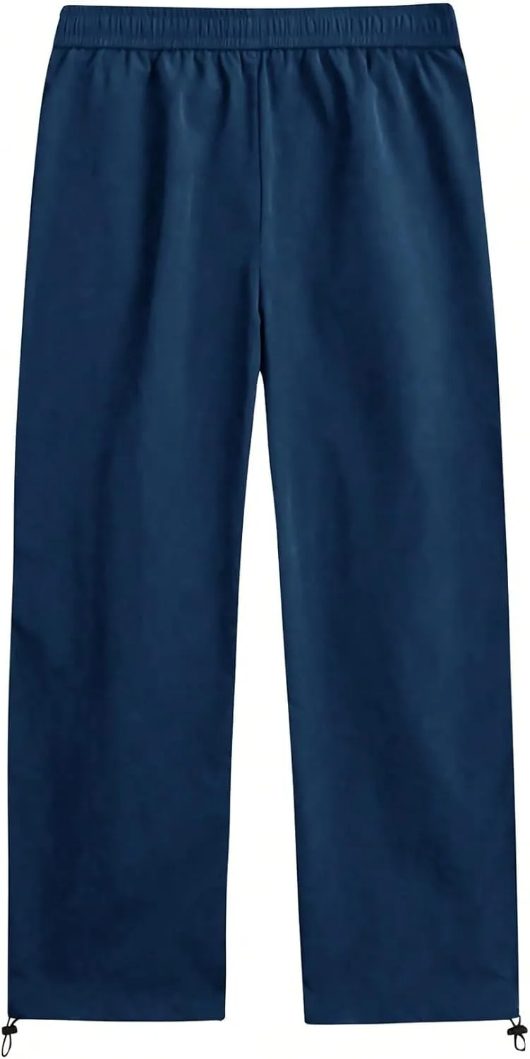 GORGLITTER Men's Drawstring Waist Cargo Pants Letter Print Wide Leg Y2k Pants