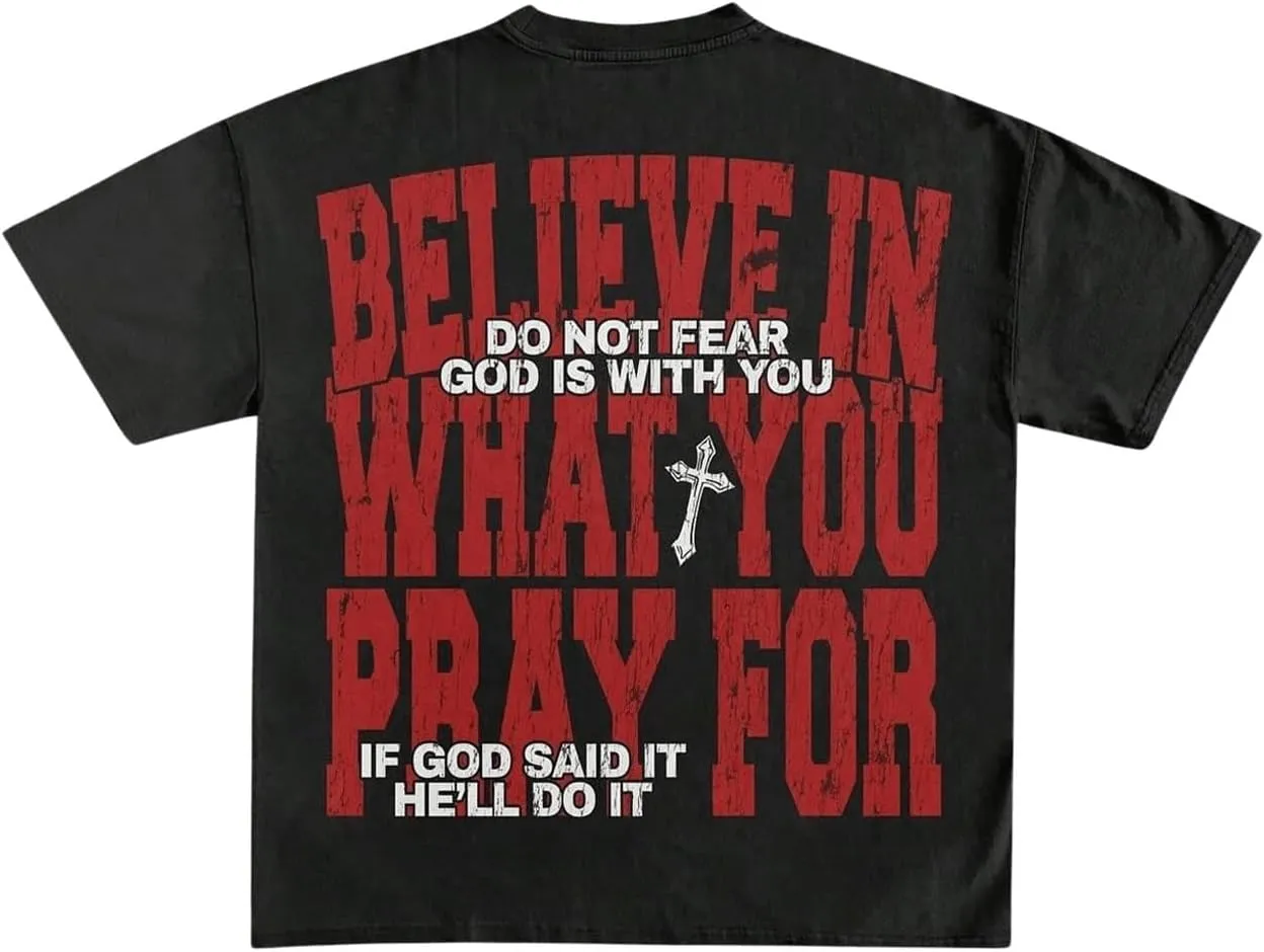 GORGLITTER Men's Novelty Letter Graphic Crewneck T-Shirt Casual Half Sleeve Oversized Tee Tops