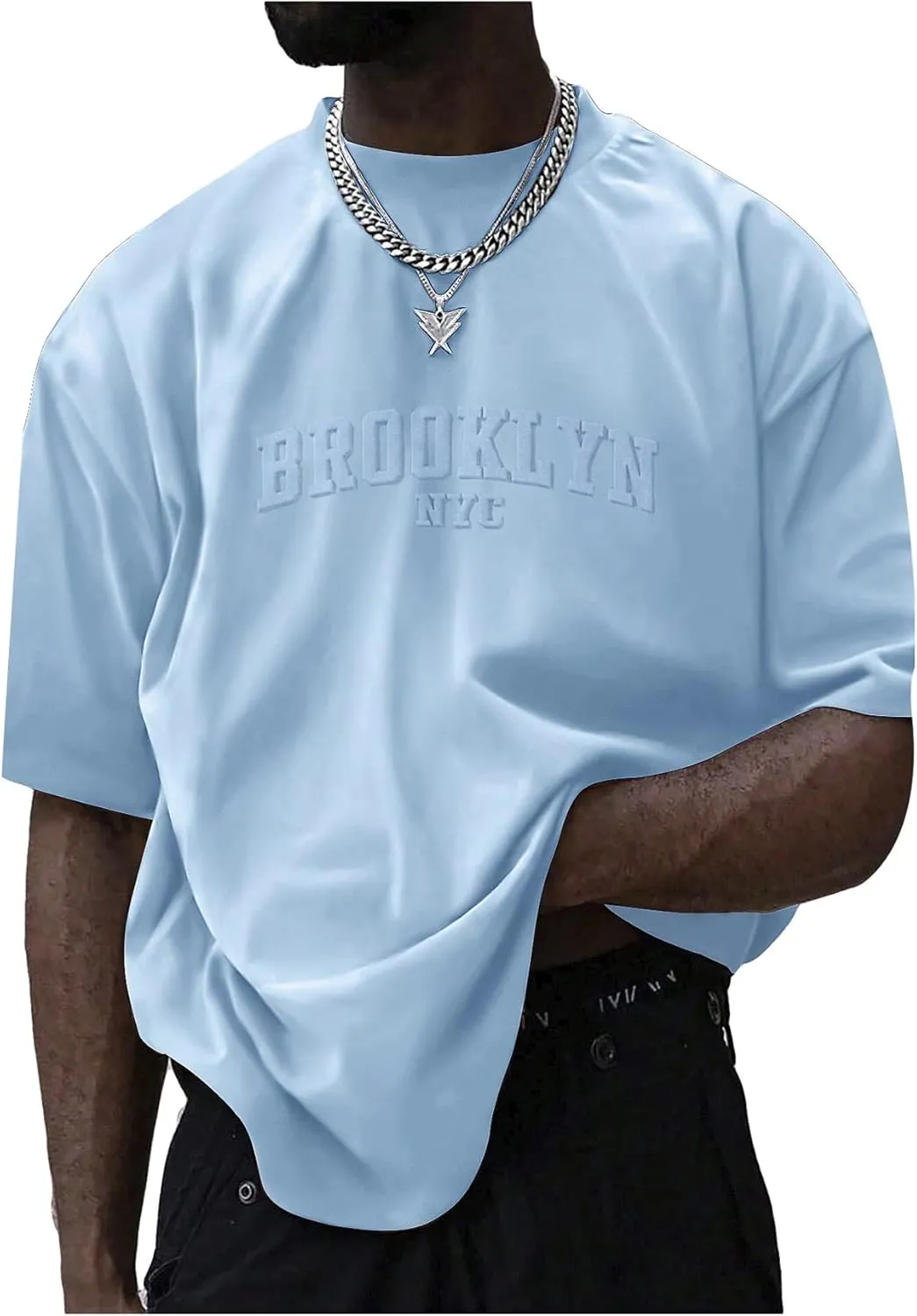 GORGLITTER Men's Oversized T Shirt Letter Graphic Short Sleeve Drop Shoulder Crewneck Tee Tops