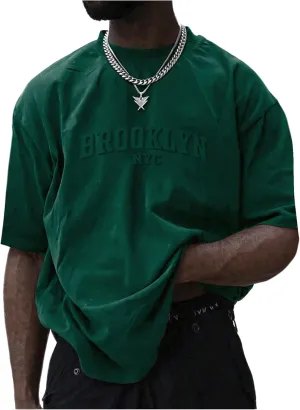 GORGLITTER Men's Oversized T Shirt Letter Graphic Short Sleeve Drop Shoulder Crewneck Tee Tops