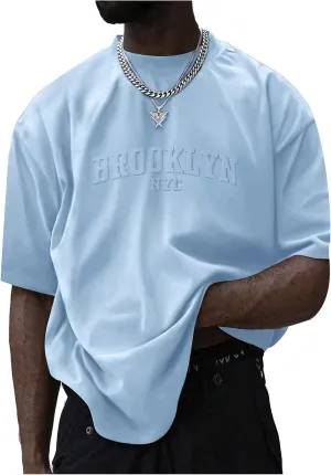 GORGLITTER Men's Oversized T Shirt Letter Graphic Short Sleeve Drop Shoulder Crewneck Tee Tops