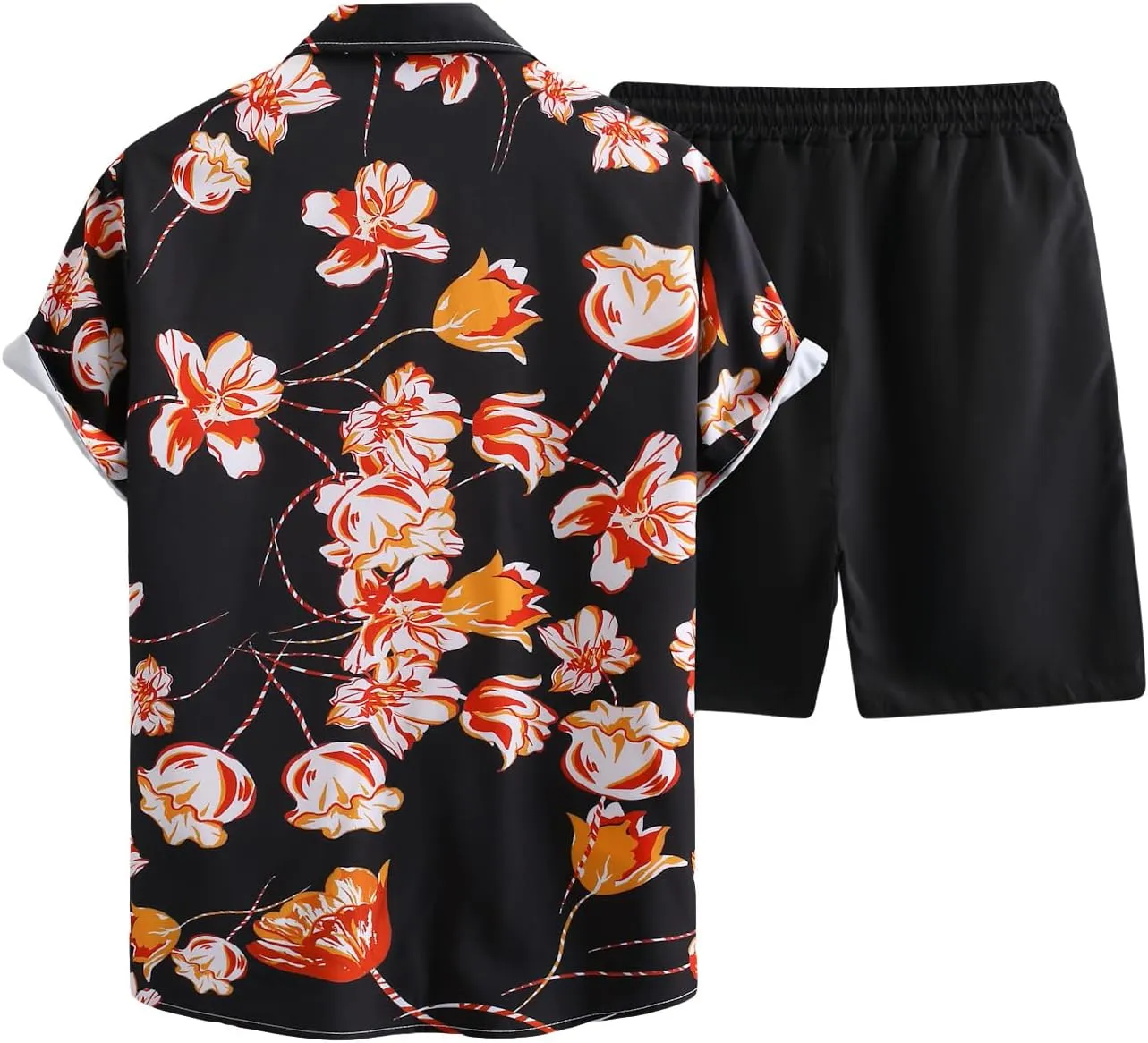 GORGLITTER Men's Vacation Beach Outfits 2 Piece Shorts Set Floral Hawaiian Button Down Shirt and Shorts
