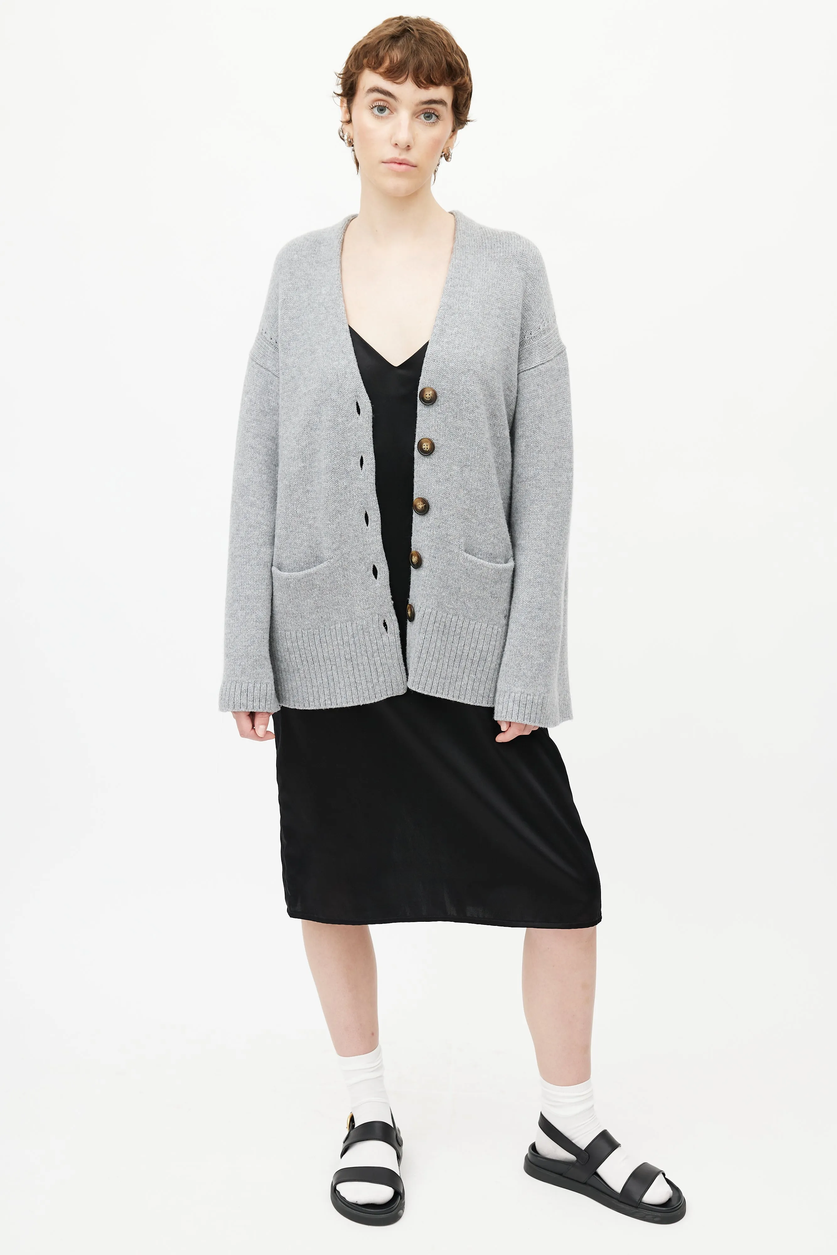 Grey Wool Knit Cardigan
