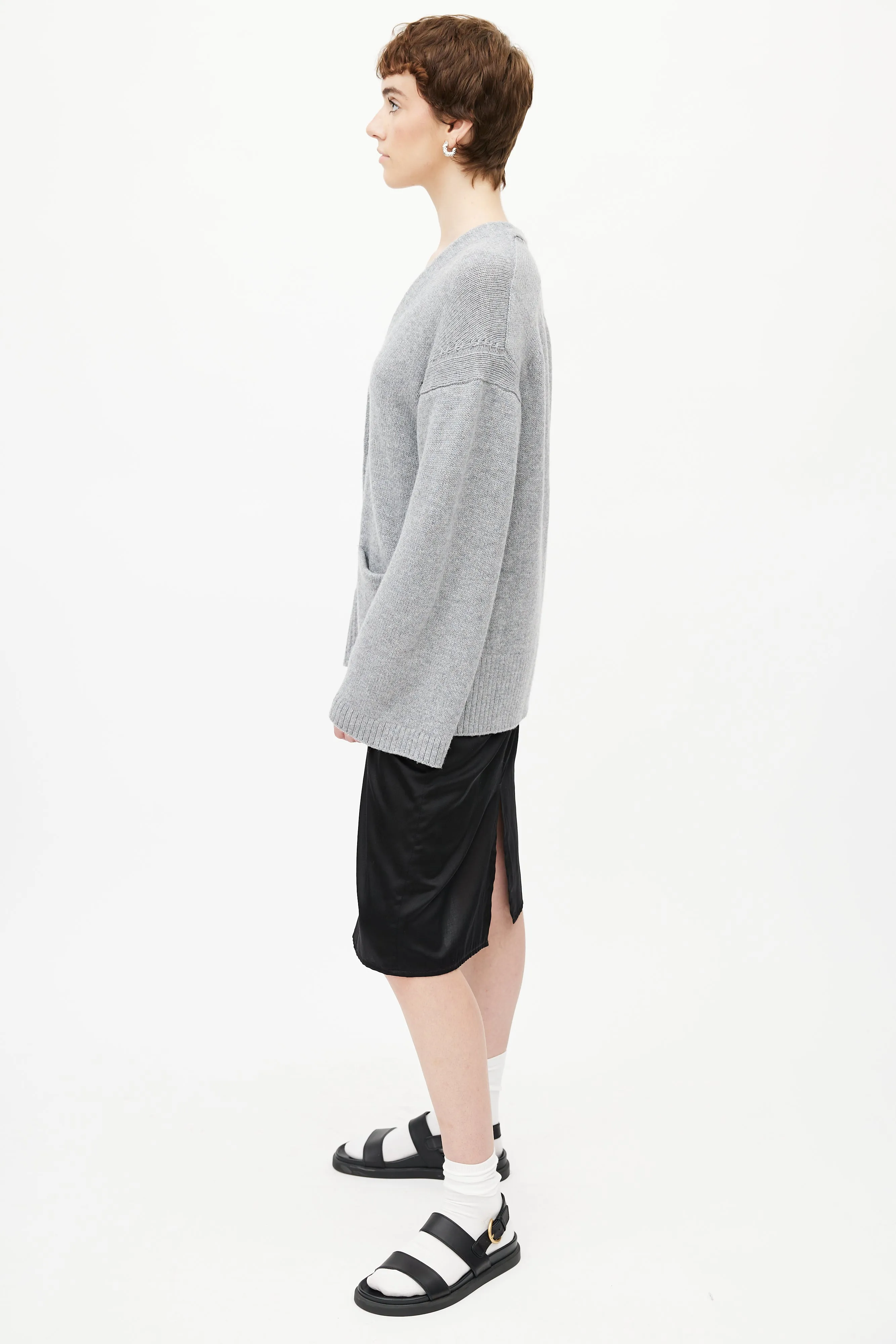 Grey Wool Knit Cardigan