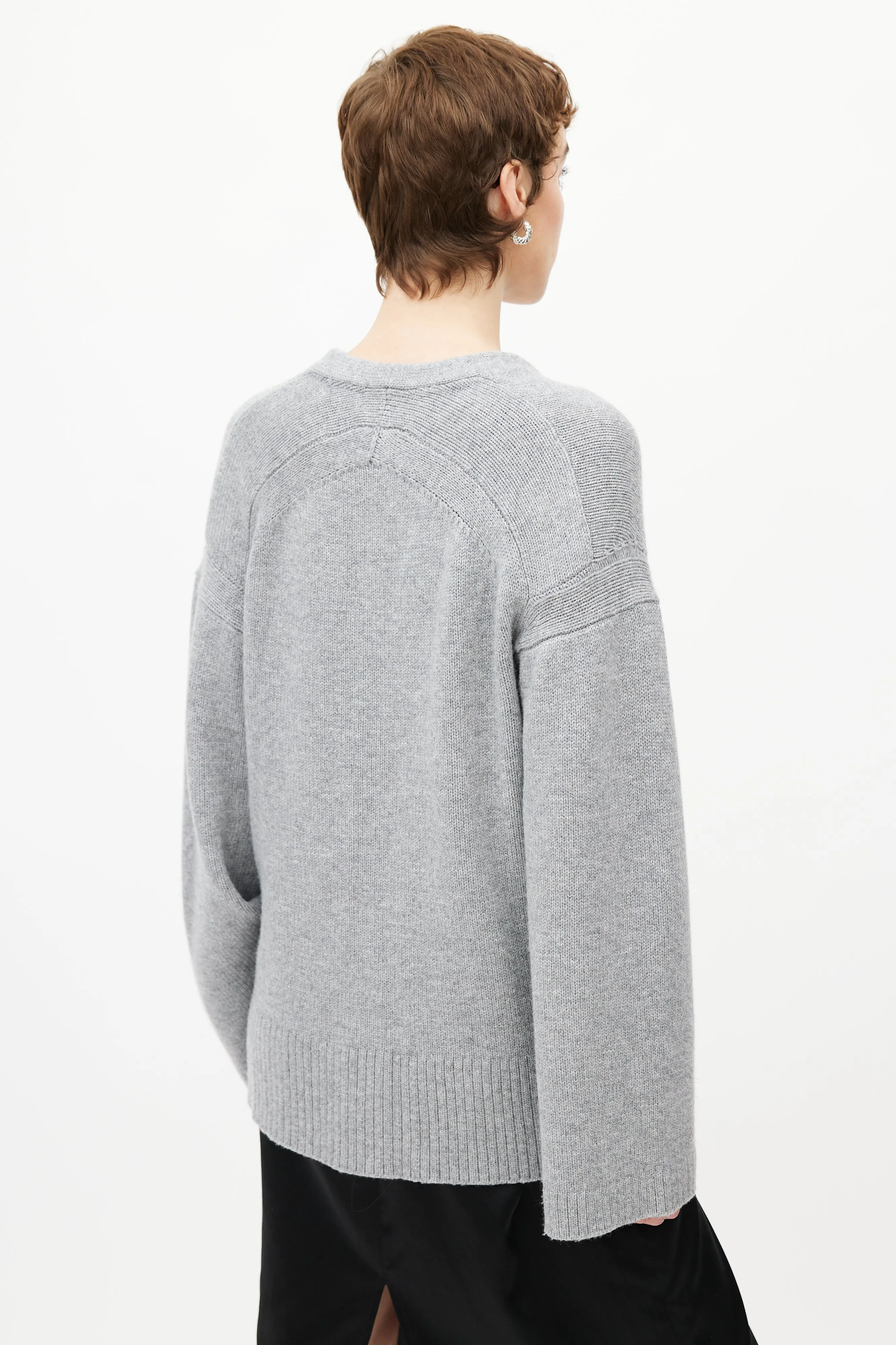 Grey Wool Knit Cardigan