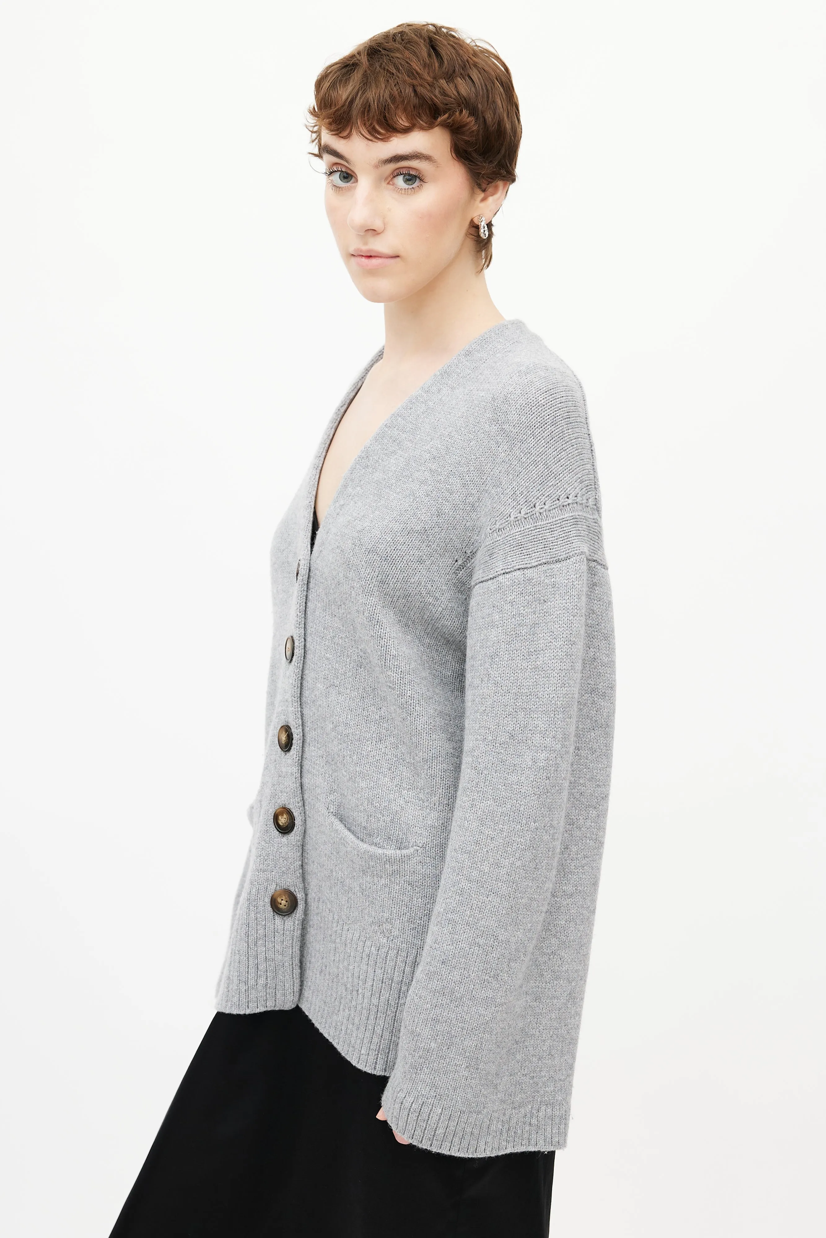 Grey Wool Knit Cardigan