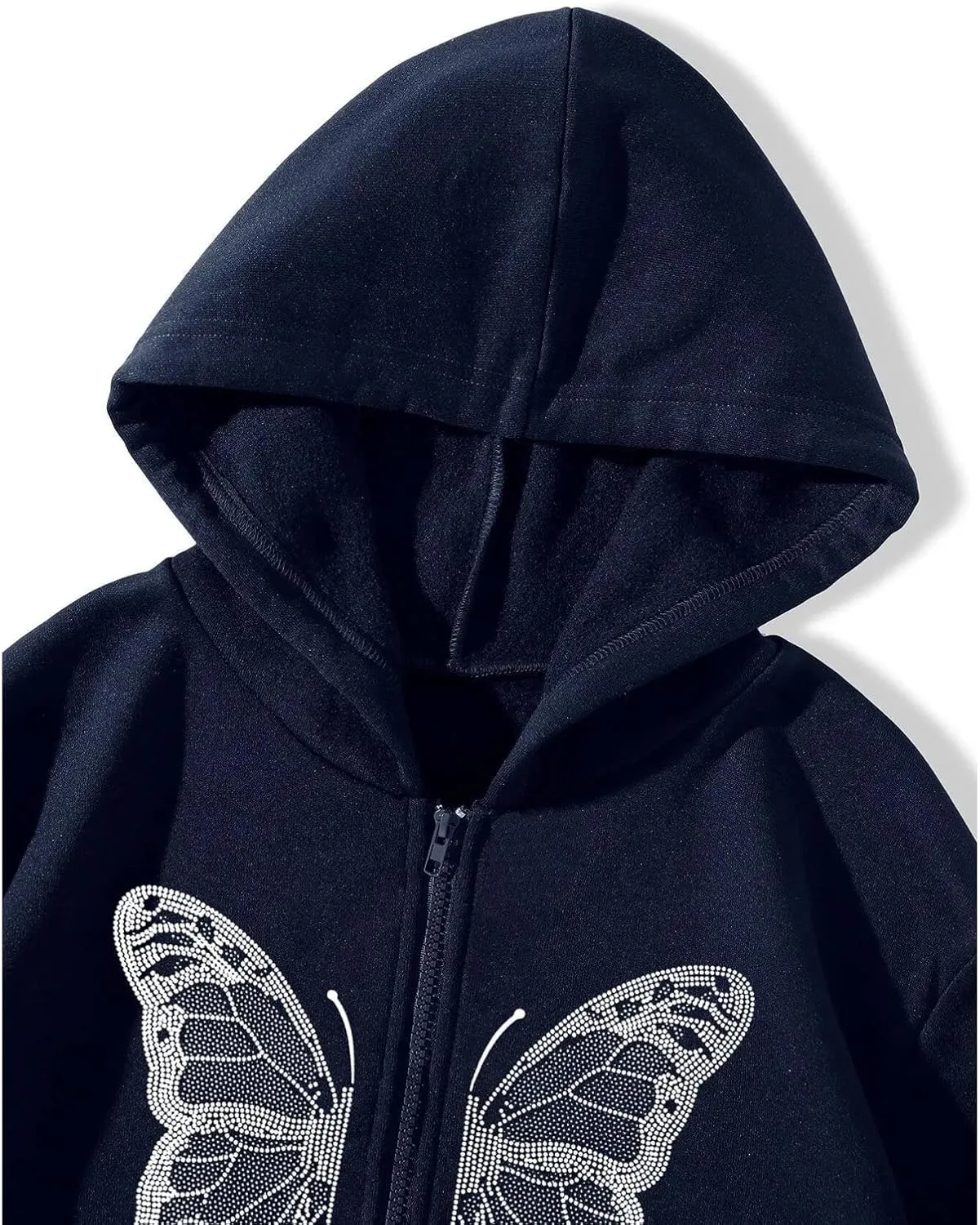 Harajuku Women's Zipper Connecting Gothic Butterfly Printing Hatshirt Y2K zipper retro -graphic hoodie