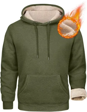 Heavy Hoodies for Men Sherpa Fleece Lined Thermal Pullover Sweatshirt Heavyweight Hooded Coat Warm Sweater w/Pockets