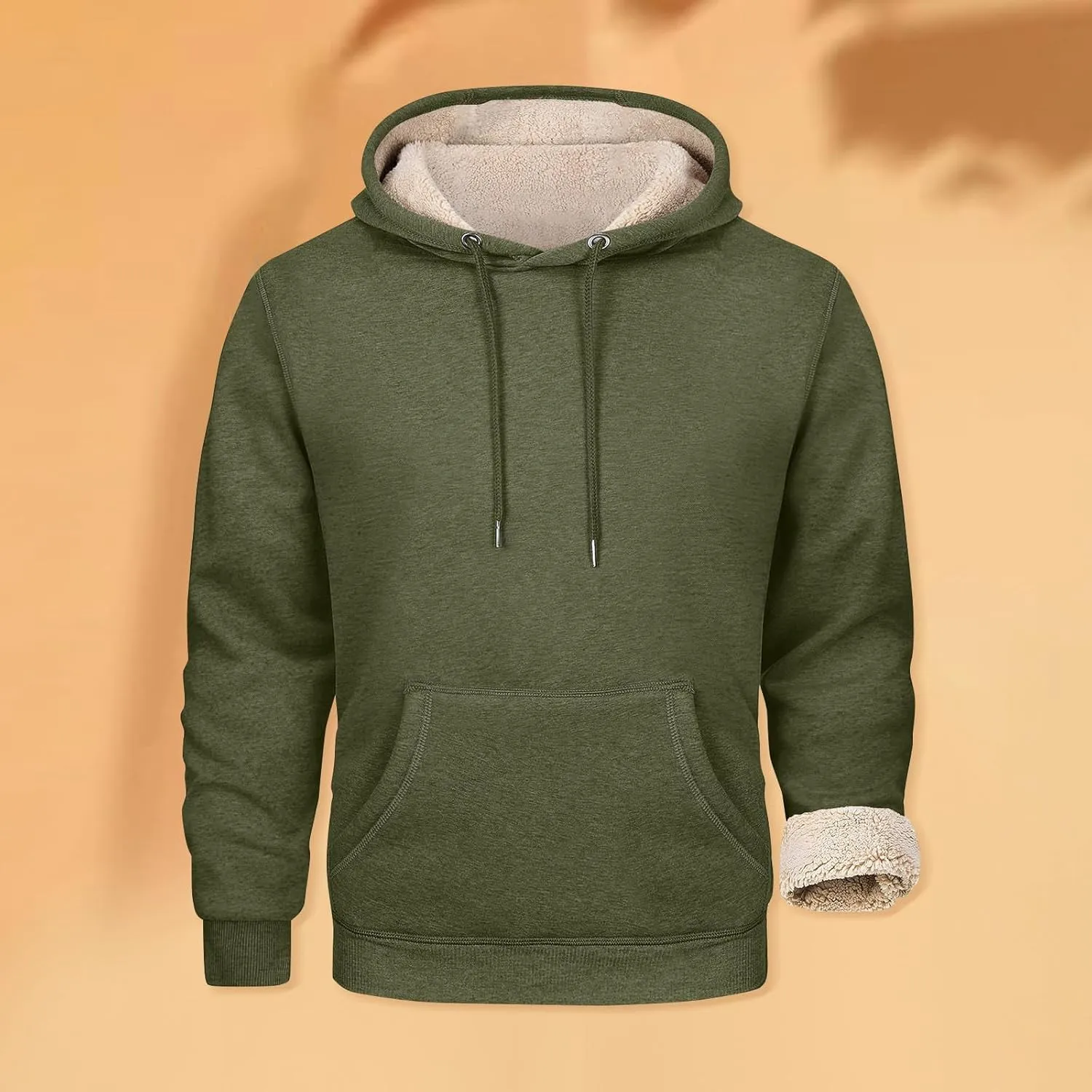 Heavy Hoodies for Men Sherpa Fleece Lined Thermal Pullover Sweatshirt Heavyweight Hooded Coat Warm Sweater w/Pockets