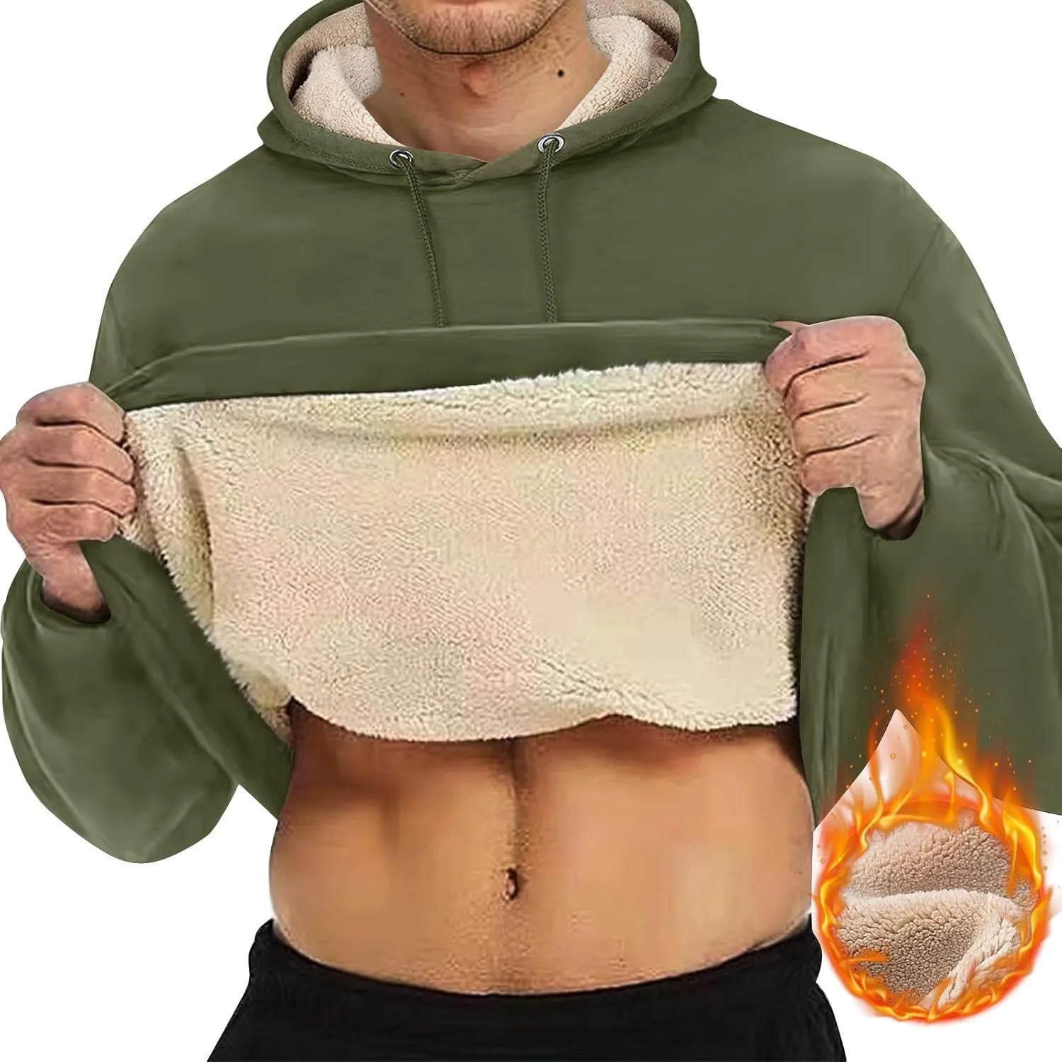 Heavy Hoodies for Men Sherpa Fleece Lined Thermal Pullover Sweatshirt Heavyweight Hooded Coat Warm Sweater w/Pockets