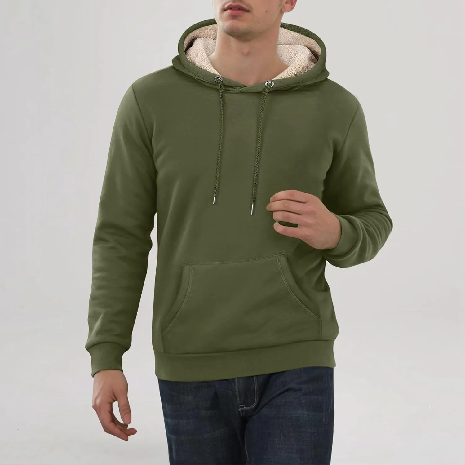 Heavy Hoodies for Men Sherpa Fleece Lined Thermal Pullover Sweatshirt Heavyweight Hooded Coat Warm Sweater w/Pockets