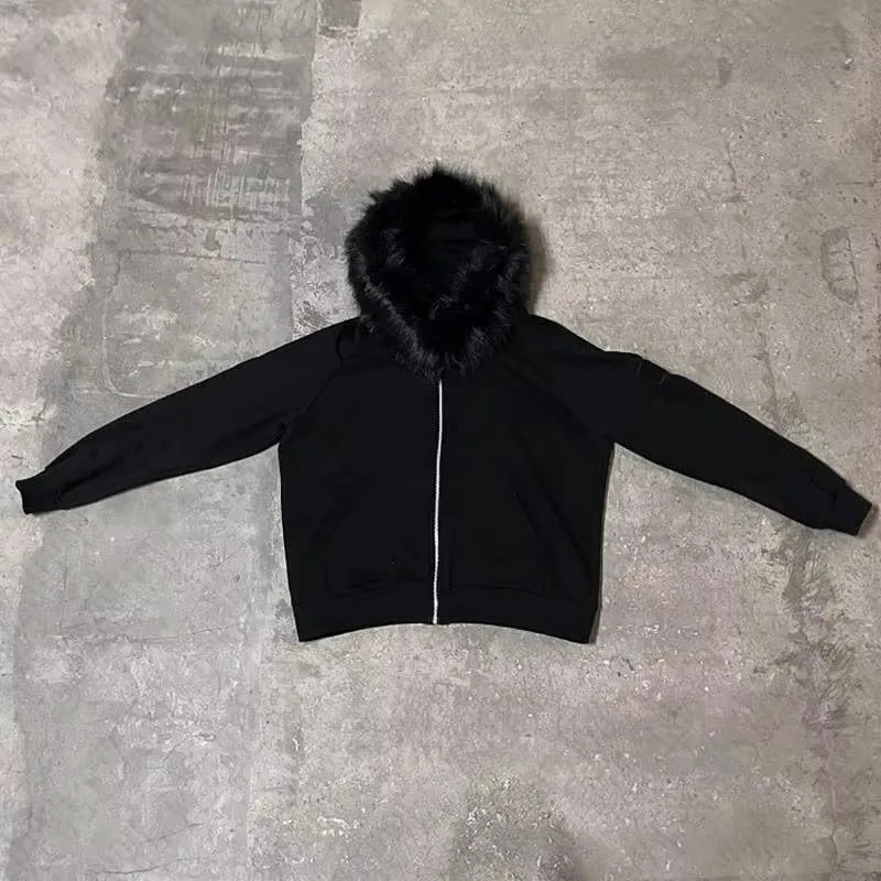 heyheyshine Men's Zip Up Hoodie Fur Hooded Jacket Y2k Emo Grunge 2000s Clothes Grunge Hoodie Warm Winter Coat for Men