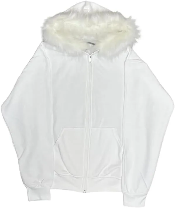 heyheyshine Men's Zip Up Hoodie Fur Hooded Jacket Y2k Emo Grunge 2000s Clothes Grunge Hoodie Warm Winter Coat for Men