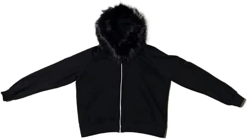 heyheyshine Men's Zip Up Hoodie Fur Hooded Jacket Y2k Emo Grunge 2000s Clothes Grunge Hoodie Warm Winter Coat for Men